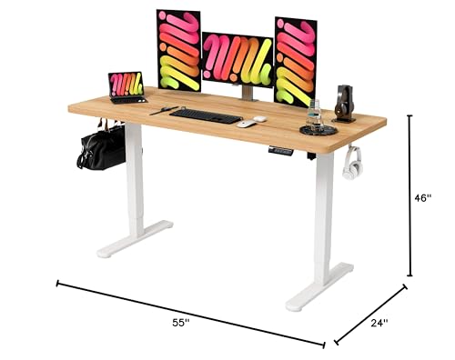 Monomi 55 Inch Electric Standing Desk, Height Adjustable Sit Stand Up, Work Home Office Computer PC Desks, Gaming Writing Study Bedroom Rising Table, Nature Monomi