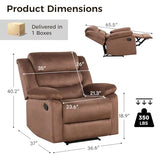CANMOV Manual Recliner Chair for Adults, Upholstered Fabric Sofa Chair with Overstuffed Arms and Back, Manual Single Sofa for Living Room & Bedroom, Brown