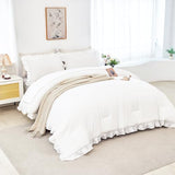 ANGIYUIN White Ruffle Comforter Set Twin 5 Pieces Ruffled Bed in A Bag with Sheets Soft Farmhouse Bedding Sets for Kids Girls Teens(White Twin) ANGIYUIN