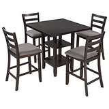 Bellemave Counter Height Dining Table Set for 4 with Storage 5 Piece High Top Table and Chairs Wood Square Kitchen Table and Chairs (Espresso) Bellemave