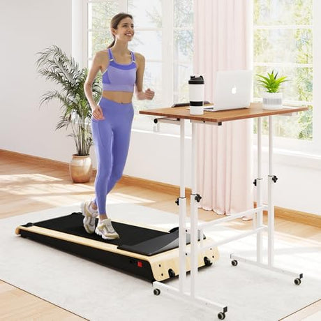 SIDUCAL Mobile Stand Up Desk with USB Ports and Outlets, Adjustable Laptop Desk on Wheels, Home Office Workstation, Rolling Laptop Cart for Standing or Sitting, 31.5" x 23.6" Vintage Oak SIDUCAL