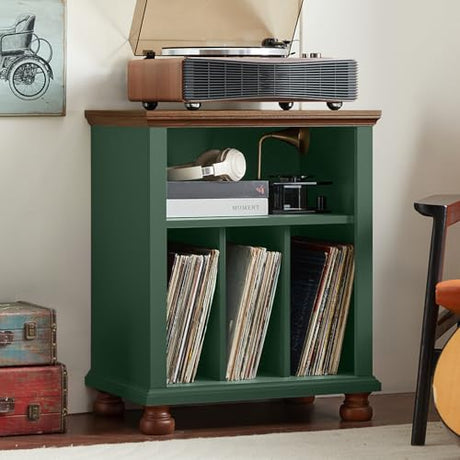 Joaxswe Record Player Stand with Vinyl Record Storage, 24" Wide Mid-Century Record Player Table Up to 200 Albums,Large Wood Turntable Stand Cabinet Dispaly Shelf for Living Room,Bedroom,Green Joaxswe