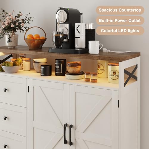 47" Antique White Storage Cabinet with Doors & Drawers, Farmhouse Sideboard Buffet Cabinet with Storage, Kitchen Pantry Hutch Cabinet, Coffee Bar Station Table for Kitchen, Livingroom, Dining Room FiveWillowise