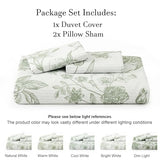 PHF Ultra Soft Floral Duvet Cover King Size, Printed Bedding Set 3 Pieces, Comfy Farmhouse Pattern Duvet Cover Set with 2 Pillow Shams, Zipper Closure and 8 Ties, 104"x90", Flower-Green PHF