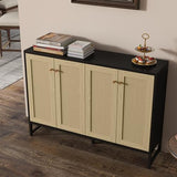 Panana Sideboard Accent Storage Cabinet with Rattan Decorated 4 Doors Dining Room Freestanding Kitchen Buffet Table Cupboard (Black) Panana
