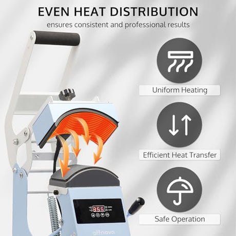 OFFNOVA Hat Heat Press Machine for Caps with 2 Interchangeable Platens, Temp & Time Control with Auto Countdown, Efficient Heat Transfer for HTV Iron On and Sublimation Projects (Handle-Blue) OFFNOVA