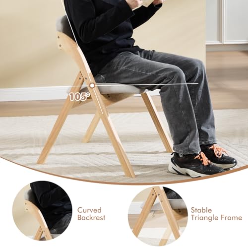 YUUIJOAA 2-Pack Folding Chairs with Cushion Linen Padded Foldable Chairs Raw Wood Folding Dining Chairs for Dining Rooms Kitchen Parties Offices Indoor Outdoor Light Grey YUUIJOAA
