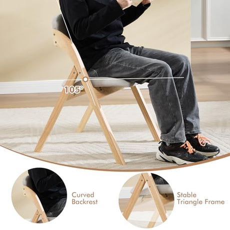 YUUIJOAA 2-Pack Folding Chairs with Cushion Linen Padded Foldable Chairs Raw Wood Folding Dining Chairs for Dining Rooms Kitchen Parties Offices Indoor Outdoor Light Grey YUUIJOAA