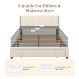 Full Bed Frame with Storage Drawers, Velvet Upholstered Full Size Platform Bed with 47" Tall Headboard and Wingboard, No Box Spring Needed, Noise Free, Easy Assembly, Wooden Support Slats, Beige viplov