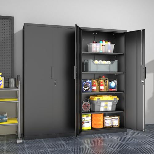HOMOFFICE Metal Garage Storage Cabinet with Lock, 72" Tall Steel Storage Locker with 4 Adjustable Shelves, Heavy Duty Metal Cabinet for Garage, Office, Home, Black HOMOFFICE