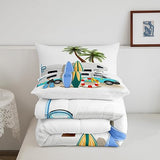 Erosebridal Ocean Beach Down Comforter Full Size, Cartoon Surfboard Bus Bedding Set, Palm Trees Comforter Set for Kids Boys Girls Teens, Tropical Coastal Summer Holiday Duvet Insert Bedroom Decor Erosebridal