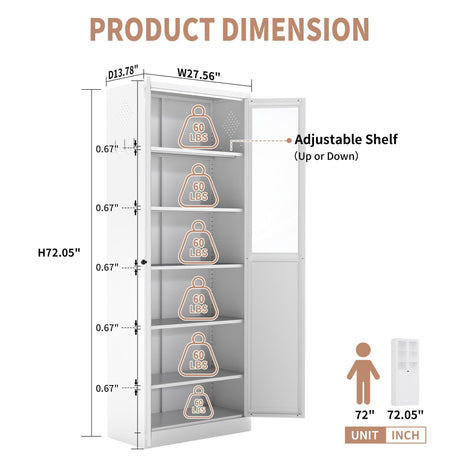 Tall Metal Kitchen Pantry Cabinet With Adjustable Shelves And Silent Magnetic Doors - White HouseOfZazla