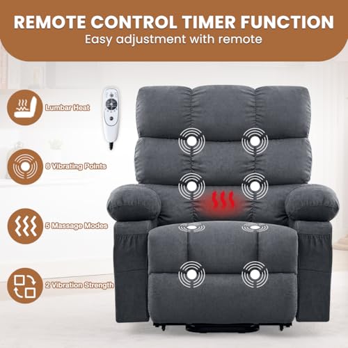 KWKSV Power Lift Recliner Chair for Elderly with Heat and Massage, Electric Recliners Single Sofa with Side Pocket and USB Charge Port for Living Room and Bedroom Comfort