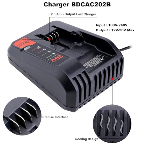 Kotoate 20V MAX Fast Battery Charger Compatible with Black and Decker 12V 20V Lithium Battery, Replacement for Black and Decker Lithium Charger 20V Battery LBXR20 LBXR2020 BDCAC202B Charger Kotoate