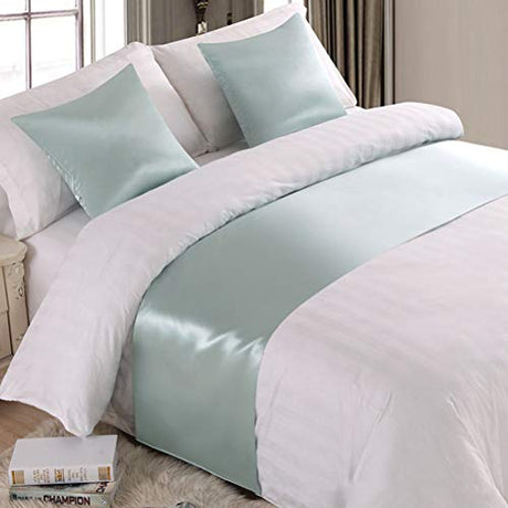 Twelve Luxury Satin Bed Runner Single Bed Scarf Bedding Scarves Decorative for Bedroom Hotel Guesthouse Light Green Twelve