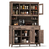 SILKYDRY 78.5" Tall Kitchen Hutch Storage Cabinet, Large Buffet Cupboard with Glass Doors, Drawers, Adjustable Shelves, Wooden Kitchen Pantry Cabinet with Microwave Shelf for Home Coffee Bar SILKYDRY