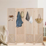 VINGLI Freestanding Pegboard with Support Feet, 5 FT Wood Room Divider Display Board Organizer, Folding Privacy Screen Partition Space Separator for Craft Shows Events Retail (Natural, 4 Panel) VINGLI