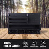 Lucundm Key and Mail Holder Wall Mount, Key Hanger with Long Storage Box and 5 Hooks for Coat, Dog Leash, Home Decor Rack, House Accessories, Entry Way Organizer 11.8”W x 7.8”H x 3.2”D Lucundm