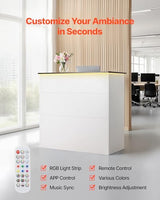 VEVOR Reception Desk, 50 inch Rectangular Front Counter Table, Modern Office Reception Desk with Light Strip, 3 Drawers & Storage Cabinets, Retail Counter Table for Checkout, Lobby, Salon, Office VEVOR