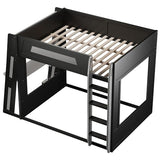 CKLMMC Queen Size Wooden Gaming Bunk Bed with Desk, Two Storage Shelves, USB and LED Light, Sturdy Loft Bed for Gamers & Small Spaces (Black+Grey1) CKLMMC