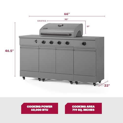 Tytus Fresno 60,000 BTU 5 Burner Propane or Natural Gas Island Grill & Storage Cabinets, 864 sq. in. cooking area, 4 Burner 48,000 BTU Grill, 12,000 BTU Side Burner, 304 Steel Burners, Ice Bucket TYTUS
