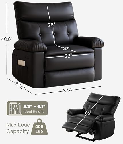 Garvee Oversized Recliner Chair - PU Leather Manual Recliner for Adults, Comfy Reclining Chair with Overstuffed Arms and Back, Side Pocket, Single Sofa for Living Room, Bedroom