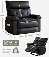 Garvee Oversized Recliner Chair - PU Leather Manual Recliner for Adults, Comfy Reclining Chair with Overstuffed Arms and Back, Side Pocket, Single Sofa for Living Room, Bedroom