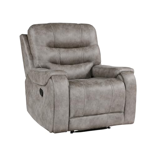 Lexicon Manual Recliner Chair, Home Theater Seating Recliner Armchair, Polished Microfiber Wall Hugger Manual Reclining Sofa Chair for Living Room/Office/Apartment, Grayish Brown