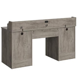 Bestier Farmhouse 59" Executive Desk with Drawers, Wood Computer Desk with Charging Station, Home Office Desk with Keyboard Tray & Monitor Stand, Sturdy Pedestal Desk for Work Study, Grey Bestier