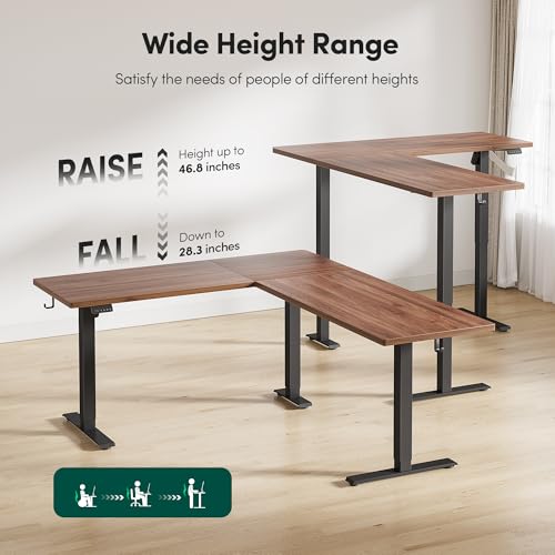 FEZIBO 63" x 55"L Shaped Standing Desk Adjustable Height, 63 Inch Electric Stand up Corner Computer Desk, Sit Stand Home Office Desk with Splice Board, Black Frame/Black Walnut Top FEZIBO