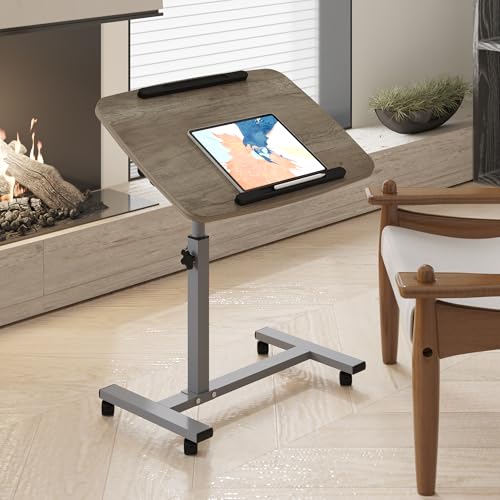 LINGMI Laptop Table Mobile Adjustable Height Portable Desk Notebook Swivel PC Computer Rolling Desk with Wheels, Laptop Stand for Couch Bedside Hospital Bed Table LINGMI