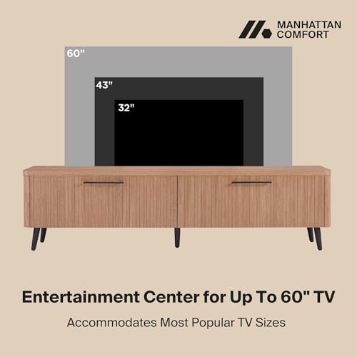 Manhattan Comfort Jodie 69" TV Stand with Wood Ribbed Drawers, Mid Century Modern Console Table for Televisions up to 60", Entertainment Center Storage Solution for Living Room, Maple Manhattan Comfort