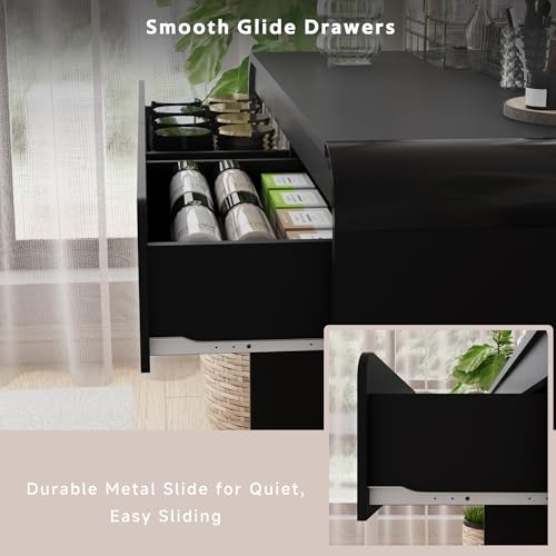 Vanity Desk, Makeup Vanity Desk with 2 Drawers and Storage Desktop Space, Modern Makeup Vanity Dressing Table with Curved Profile Design, Black Makeup Computer Writing Desk for Home Office Bedroom SOLACE FURNITURE