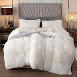 EMME Plush Shaggy White Duvet Cover Set Queen Size 3 Pieces Luxury Fuzzy Comforter Cover Set, Soft Faux Fur Fluffy Winter Bedding Set (White, Queen) EMME