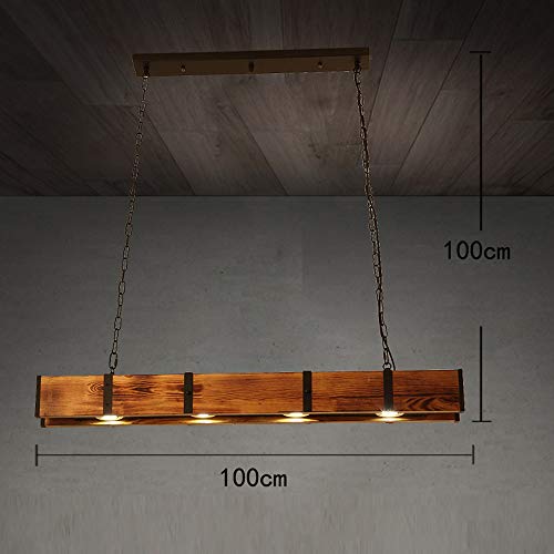 Rustic Wood 4-Lights Farmhouse Chandelier， Retro Hanging Pendant Lamp，Wood Beam Linear Hanging Light Vintage Ceiling Light Fixture for Dining Table, Kitchen Island, Bar JUOPTGJ