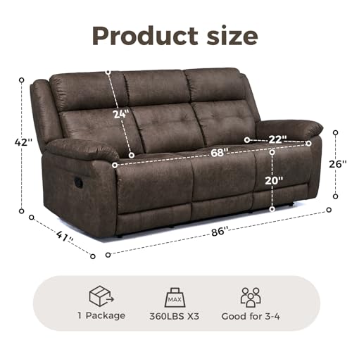 3 Seater Recliner Sofa, 3X Wall Hugger Reclining Sofa, Home Theater Seating with 2 Layer Cushion, Sofa Recliner for Home Living Room