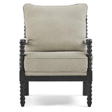 Morden Fort Linen Fabric Spindle Accent Chair with Wood Frame, French Style Accent Chairs with Padded Spring Seat and Armrest Pads, Brushed Base for Living Room Bedroom Farmhouse Office Balcony Morden Fort