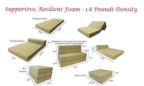 D&D Futon Furniture Folding Foam Mattress, Sofa Chair Bed, Floor Studio Guest Beds Lounger Convertible Ottoman Bench (Queen Size, Black) D&D Futon Furniture