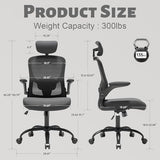 TLLMOON Ergonomic Office Chair - Adjustable Lumbar Support and Headrest, High Back Desk Chair with Flip-Up Arms for Home Office, 90-120° Tilt & Swivel Rolling Task Chair (Black) TLLMOON