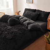 FOPPA Fluffy Black comforters Cover Twin Size - Ultra Soft Plush Bedding Sets 2 Pieces (1 Faux Fur Comforter Cover + 1 Fuzzy Pillow case) Girls Shaggy Bed Set (Black, Twin) FOPPA