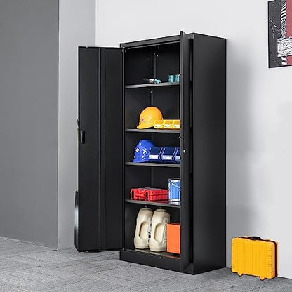 YEEZER Metal Storage Cabinet 71” with 2 Doors and 4 Adjustable Shelves, Garage Steel Locking Cabinet, Tall Cabinets Lockable File Cabinet for Home, Office, Garage, Gym, School. (Black) - WoodArtSupply