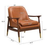 BTYJLEBE Office Accent Chair 29.2'' Mid-Century Faux Leather with Cushioned Seat, Solid Wood Frame, and Brass-Tipped Legs – Perfect for Living Room, Bedroom, or Office Lounge BTYJLEBE