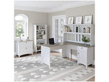 Bush Business Furniture Salinas 60W L-Shaped Desk Set with Hutch, File Cabinet, and Bookcase in Shiplap Gray and Pure White Bush Business Furniture
