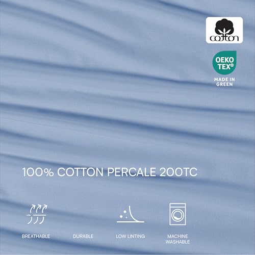 Lacoste 100% Cotton Percale 4-Piece Sheet Set – Cool, Crisp, Matte, and Durable, Oeko-Tex Certified – Solid, Allure Blue, Full Lacoste