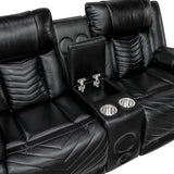 Lexicon Wall Hugger Power Double Reclining Loveseat with Console, Faux Leather Home Theater Seating with LED Lighting, Charging Ports, Bluetooth Speaker Wireless, Cup Holders, Hidden Storage, Black Lexicon