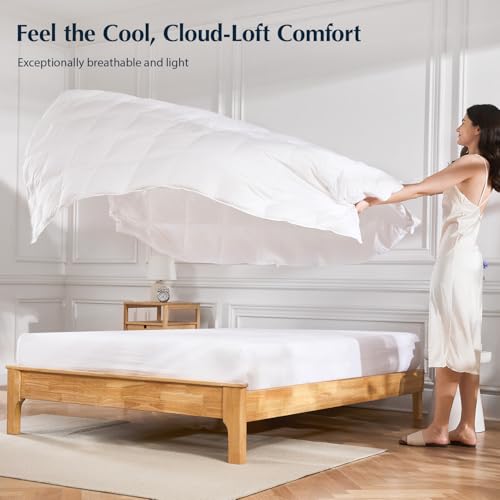 Pacific Coast Lightweight Goose Feather Down Fiber Comforters King Size, Summer Duvet Insert, Ultra Soft, Breathable, Hotel Luxury Bedding Comforter with 8 Tabs, White, 106 x 90 inches Pacific Coast