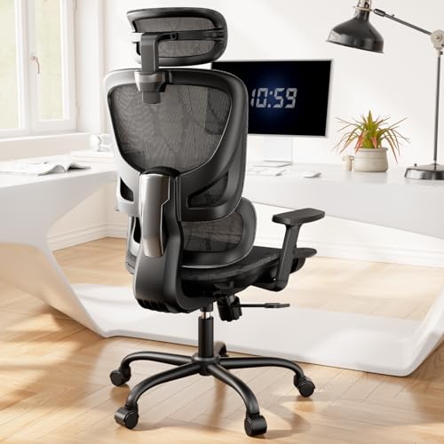 HUANUO Ergonomic Mesh Office Chair with 5-Level Lumbar Support, Computer Gaming Chair with Adjustable Headrest & Armrests, Rocking Tilt, Comfortable High Back Desk Chair for Home Office HUANUO