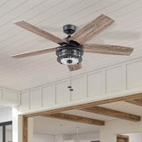 Honeywell Ceiling Fans Foxhaven Farmhouse 52 Inch Ceiling Fan with Light, Outdoor Fan/Indoor Dual-Mount LED Ceiling Fan, 5 Blades, Gray Cedar and Walnut Blade Finish Options, Matte Black (51631-01) Honeywell Ceiling Fans