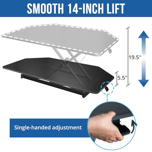JD Concept 32 inch Black Corner Standing Desk Converter, Assembled One-Click Sit to Stand up Desk Riser, for Dual Monitor and Laptop Height Adjustable Workstation JD Concept