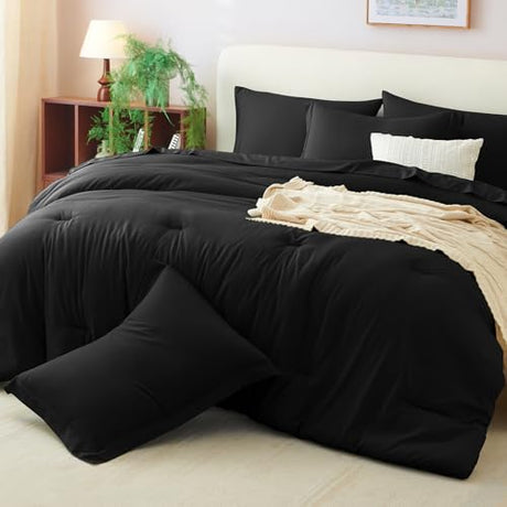 CozyLux Full Comforter Set Black, 7 Pieces Bed in a Bag Soft Bedding Comforter Set with Sheets, All Season Boho 7PC Bed Sets with Comforter, Fitted Sheets, Flat Sheets, Pillow Shams and Pillowcases CozyLux